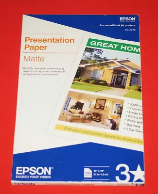 Epson S041070 Matte Presentation Paper 11x17 For Ink Jet Brand New Sealed • $29.88