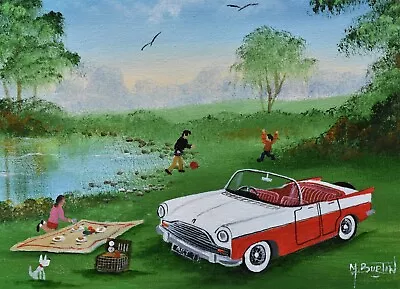 Mal Burton Original Oil Painting A Day Out Having A Picnic And Playing Football • £79