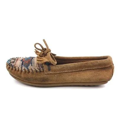 Minnetonka El Paso Hard Sole Moccasins Womens Size 5 Brown Leather Southwestern • $29