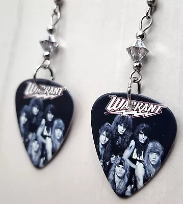 Warrant Group Picture Guitar Pick Earrings With Silver Swarovski Crystals • $7