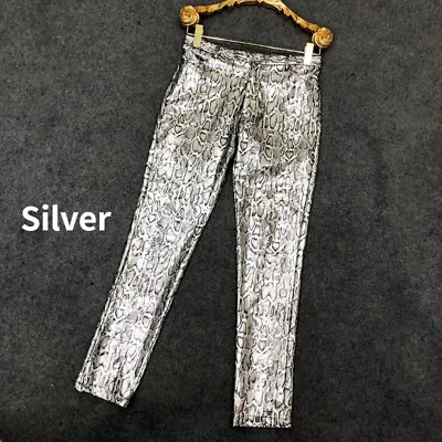 Men Shiny Power Stretch Pants Trousers Party Snakeskin Leopard Print Clubwear • $52.99