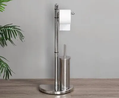 $13.50 • Buy Freestanding 2 In 1 Toilet Brush & Roll Holder Stand Set - Chrome