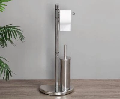 $13.50 • Buy Freestanding 2 In 1 Toilet Brush & Roll Holder Stand Set - Chrome
