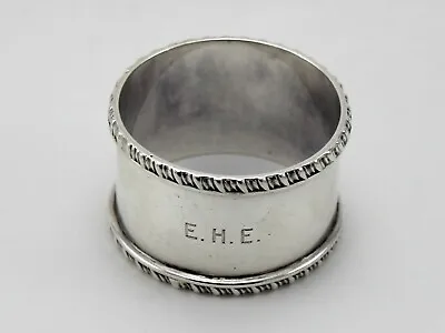 Sterling Silver Ring Napkin With British Hallmarks & Patterned Rim - W/Monogram • $94.99