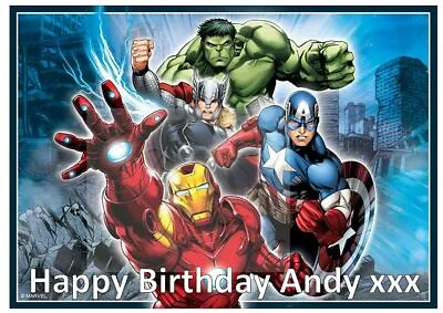 Marvel Avengers Rectangle Edible Birthday Cake Topper With Personalised Message • £6.98