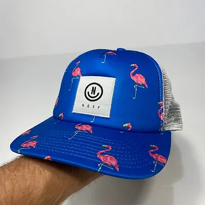 $19.99 • Buy Mens Neff Skate Trucker Snap Back Hat Flamingo Print White Mesh