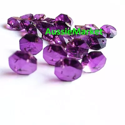 20 X Octagon Beads Dark Purple Crystal Glass Suncatchers Mobiles 14mm 2 Holes  • £4.92