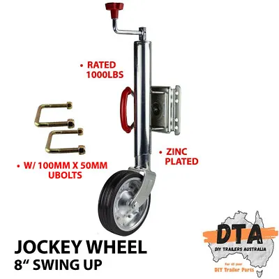 Swing Up 8  Solid Rubber Wheel Jockey Wheel Caravan Boat Trailer 1000lbs U Bolts • $88.45