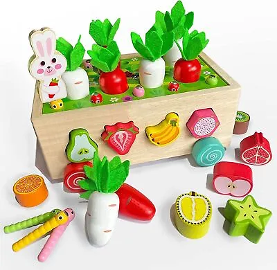 £15.92 • Buy Wooden Farm Orchard Toys Push Along Toy Play Set Fruit Shape Sorter Wood Block