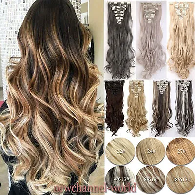 US Fast Ombre Clip In As Human Remy Hair Extensions 8Pcs Full Head 18 Clips Nw25 • $4.26