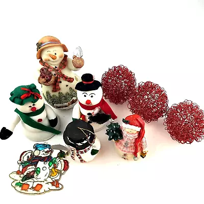 $15.95 • Buy Lot Of 9 Vintage Christmas Ornaments (6)  Snowmen (3) Red Wire Ball Ornaments 