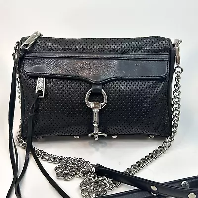 REBECCA MINKOFF *Mini MAC Perforated Leather Crossbody Shoulder Bag BLACK • £62.73