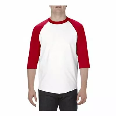 2 Ea. ALSTYLE Classic Raglan Three-Quarter Sleeve T-Shirt White & Red Size Large • $12