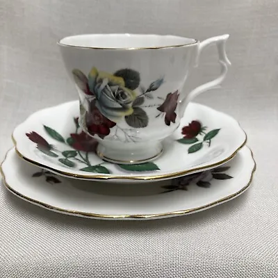 £8 • Buy Beautiful Vintage Mismatched Red Rose Bone China Trio Cup Saucer Plate