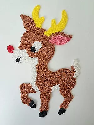 Vintage Melted Plastic Popcorn Christmas Rudolph Holiday Door Wall Decor 20 In • $29.99