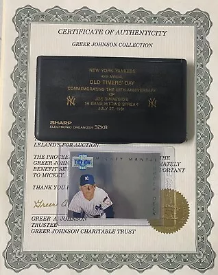 Mickey Mantle Personal Owned Old Timers Game Award Greer Johnson Loa + Uda Holo • $849