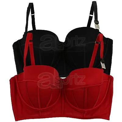 Ladies Girls Ex New Look Longline Bustier Balcony Strapless Bra Red Or Black • £9.99