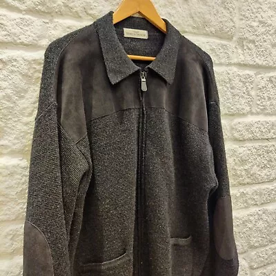 £24.99 • Buy M&S Vintage Wool Mix Black Grey Suede Full Zip Mens Cardigan Size M Top Sweater