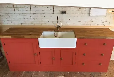 £2195 • Buy Painted Fired Earth Kitchen Unit Inc Taps , Oak Worktop And Double Belfast Sink