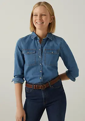 £8.46 • Buy Brand New Springfield Ladies Button Up Collared Denim Shirt Size 6-16