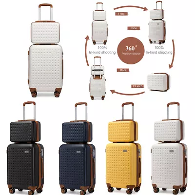 2PCS Suitcase Set ABS Hard Shell 4 Wheels Cabin Hand Luggage With Vanity Case • £36.88