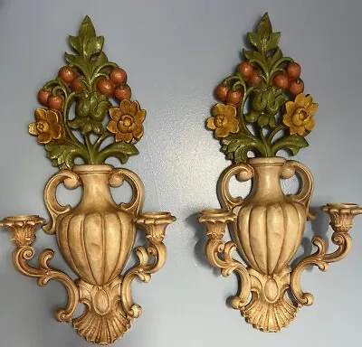 Homco Wall Sconce Candleholders Floral Ornate Cream 3D Set Of 2 MCM 60s Vintage • £31.84