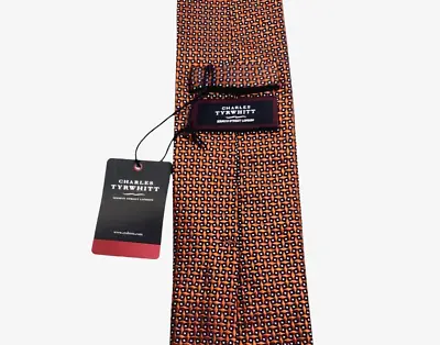 Charles Tyrwhitt Necktie Men's 100% Silk Orange Square Geometric Classic Tie • $26.77