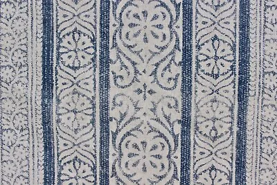 Ikat Stripe Blue/Oatmeal 280cm Wide Curtain Or Blind Fabric • £2.50