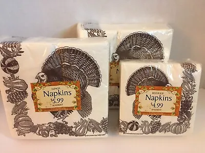 NEW Transferware Brown Turkey Paper Napkins 2 Dinner & Beverage Set *like Spode • $30