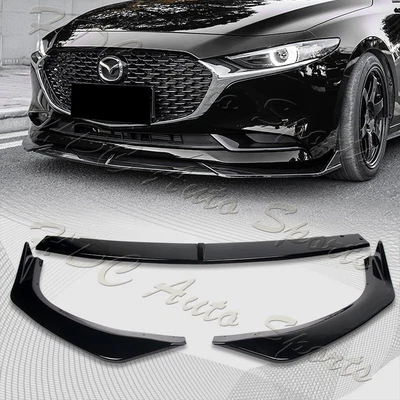 $42.99 • Buy For 2019-2023 Mazda 3 Mazda3 Painted Black Front Bumper Body Kit Spoiler Lip 3PC