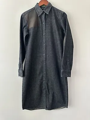 Ralph Lauren Jeans Denim Shirt Dress Leather Trim Equestrian Western Womens M • £47.50