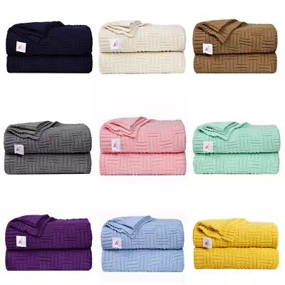 Cross Cable Knit Woven Home Throw Blanket 100% Cotton Soft Warm Bedding Travel • £51.97