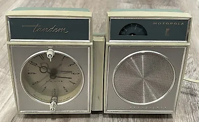 Vintage 1963 Motorola CX2B Tandem Radio & Clock Blue Tested • $85