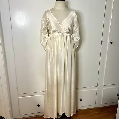 Vintage Handmade White Deep V Neck Ivory Cream Victorian Style Gown  • $100