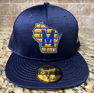 New Era Milwaukee Brewers Clubhouse 59Fifty Blue Alternate Fitted Hat Cap 7 3/8 • $33.99