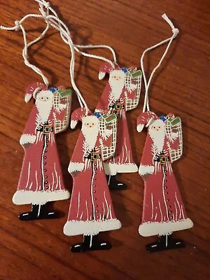 Tiny Wooden Santa Decorations X4 Painted 3  Father Christmas Bnwot Labels Tags • £6.50