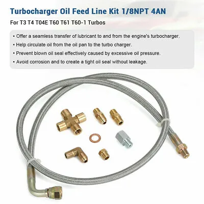 41  Turbo 90 Degree Oil Feed Line Kit T3 T4 T04e T70 T60 Gt45 Gt35 1/8 Npt -4an • $14.99