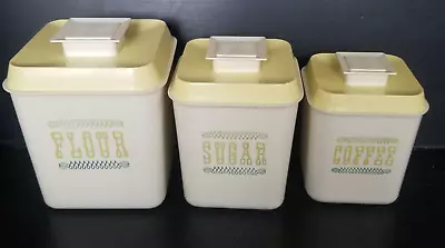 Vintage Kitchen MCM Plastic Cannister Set Yellow Decor 1960s  Retro Lot Of 3 • $24.50