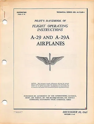 1942 A-29/A-29A Pilot's Handbook Flight Operating Instructions Flight Manual -CD • $24.99