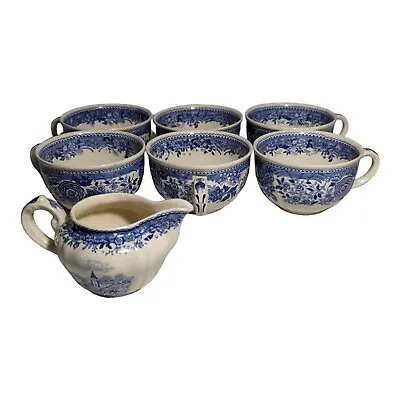 ✨ 7 Piece Villeroy Boch Burgenland METTLACH Blue Creamer 6 Teacups • $52.80