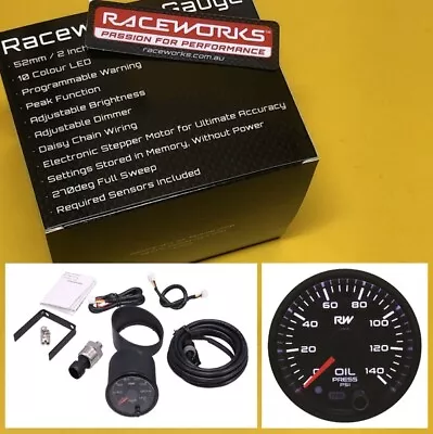 Oil Pressure Gauge 0-140 PSi Electric 52mm 2  Black Raceworks VPR-303 • $107.66