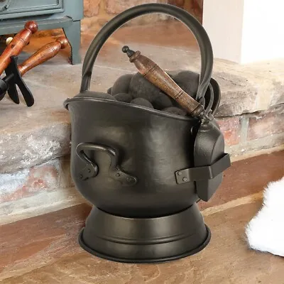 Black Coal Hod Scuttle Cast Iron Bucket Fireplace Fireside Log Wood Fuel Storage • £49.99