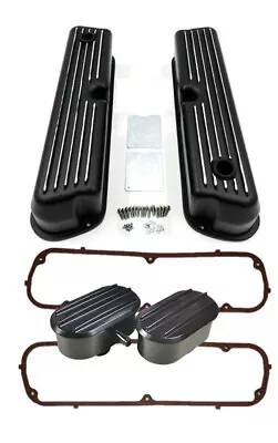 SBF SB Ford 5.0L 289 302 351W Tall BLACK Aluminum Valve Covers W/ Breather PCV • $149.99