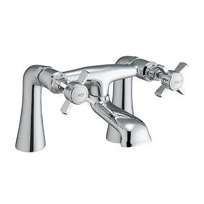 EDWARDIAN II Deck Mounted Bath Filler Tap Brass Chrome Full Turn Cross Handle • £59.99