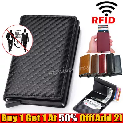 £6.69 • Buy Wallet Card Holder Men Leather Metal RFID Blocking Slim Mens Credit  Money Clip/