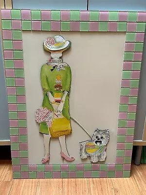 Pop Art Metal Wall Sculpture Whimsical Woman Walking Westie Framed Metal & Glass • $299