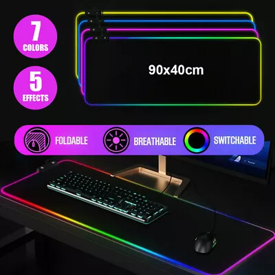 RGB Extended Mousepad LED Gaming Mouse Pad Large Keyboard Desk Anti-slip Mat • $18.99