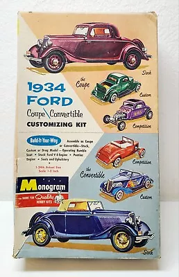 Vintage Monogram 1934 Ford Coupe/Convertible Customizing 1:24 Scale Model Kit • $80.74