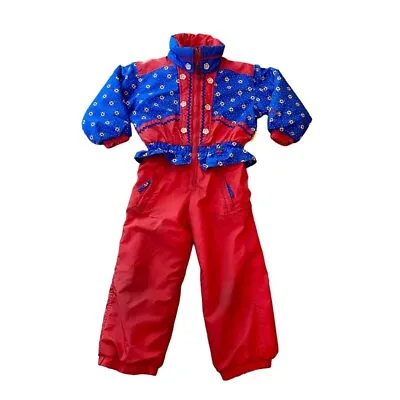 Vtg Obermeyer Kids’ Snowsuit Floral Print Red Blue Ski 4 • $40