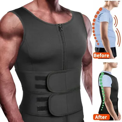 $9.89 • Buy Men Sauna Sweat Vest Waist Trainer Body Shaper Weight Loss Tank Top Back Support